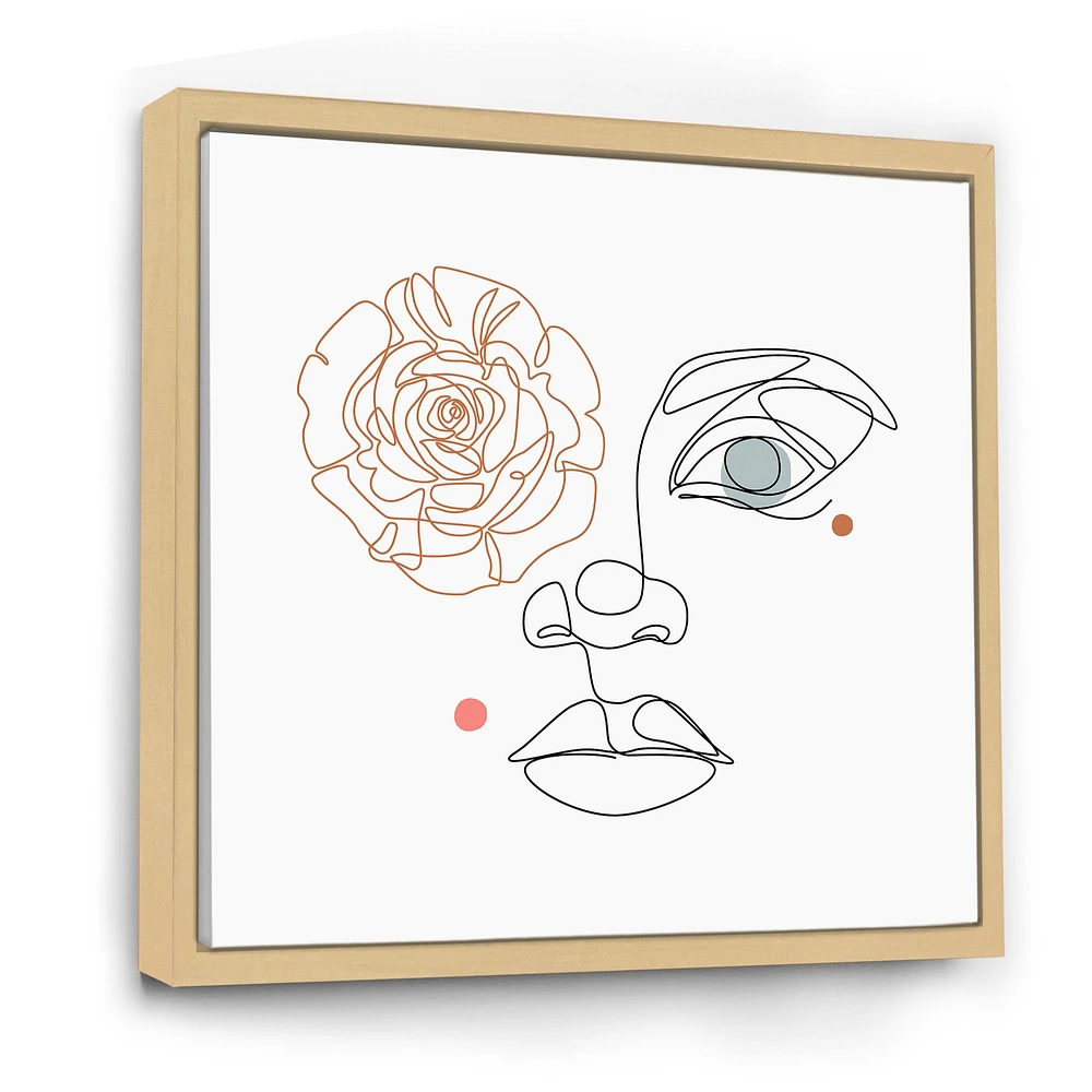 Female Face one Line Drawing with Minimal Shapes Canvas Wall Art Print