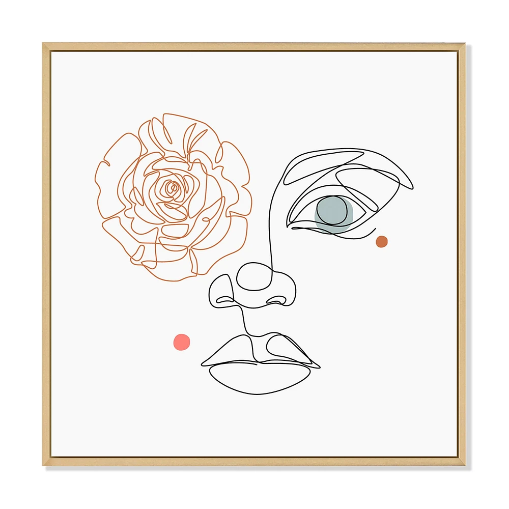 Female Face one Line Drawing with Minimal Shapes Canvas Wall Art Print