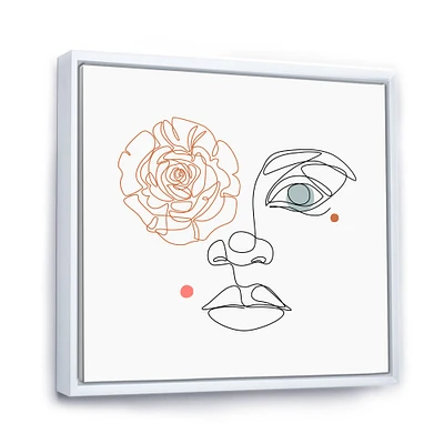 Female Face one Line Drawing with Minimal Shapes Canvas Wall Art Print