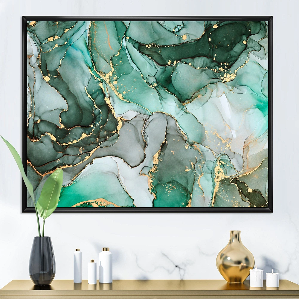 Green Luxury Abstract Fluid Art III  Canvas Wall Print