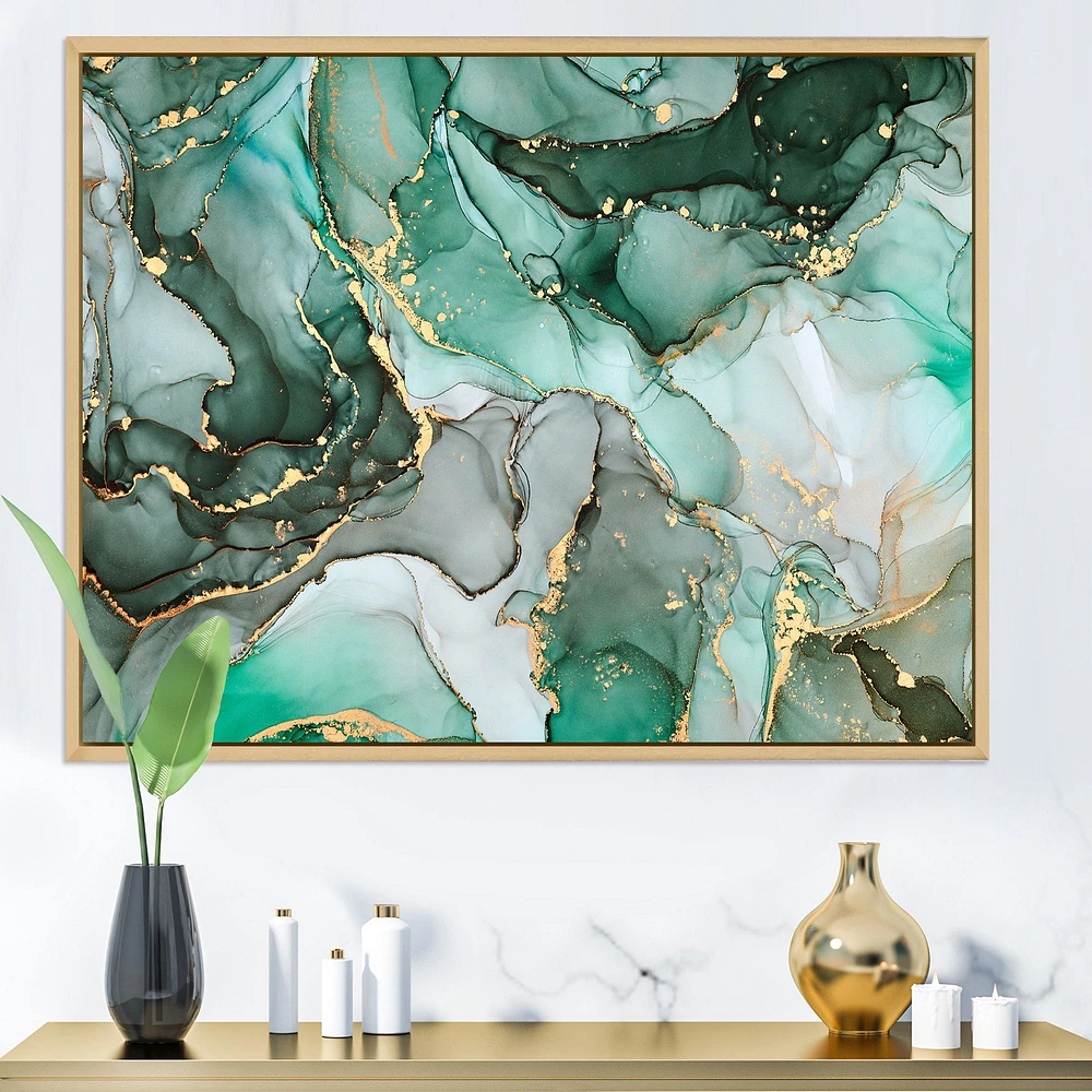 Green Luxury Abstract Fluid Art III  Canvas Wall Print