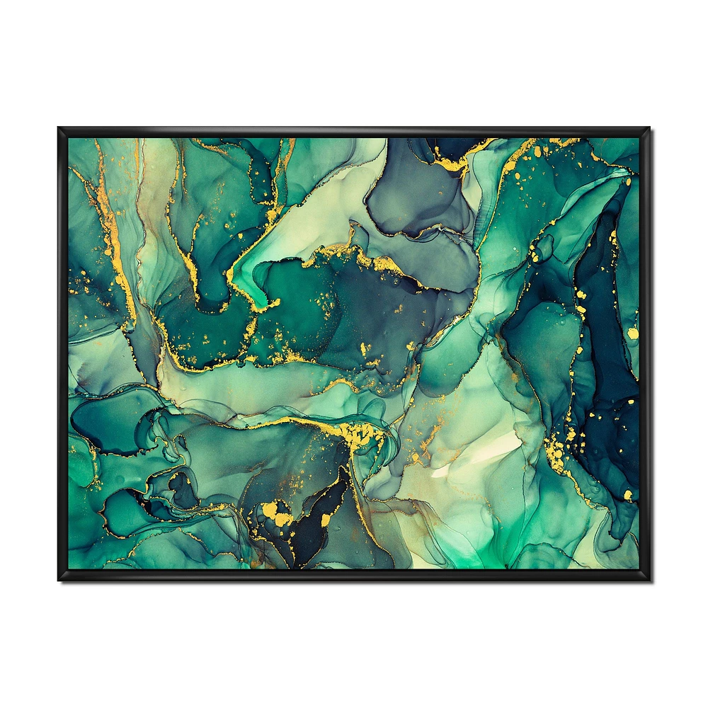 Green Luxury Abstract Fluid Art IV Canvas Wall Print