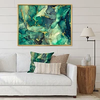 Green Luxury Abstract Fluid Art IV Canvas Wall Print