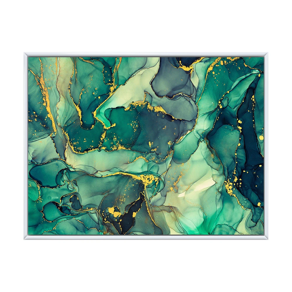 Green Luxury Abstract Fluid Art IV Canvas Wall Print