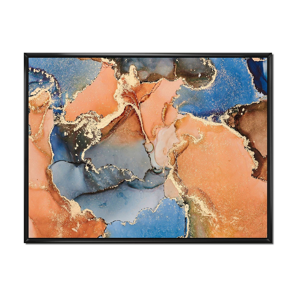 Blue and Orange Luxury Abstract Fluid Art I Canvas Wall Print