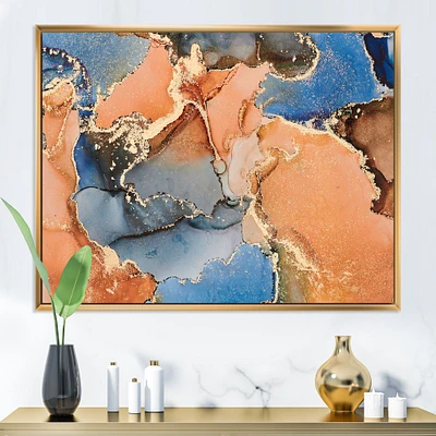 Blue and Orange Luxury Abstract Fluid Art I Canvas Wall Print