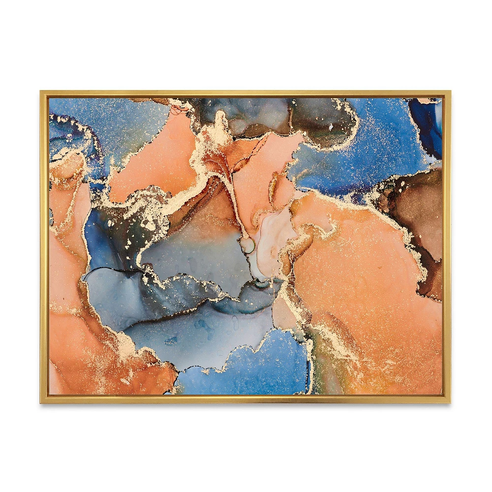 Blue and Orange Luxury Abstract Fluid Art I Canvas Wall Print