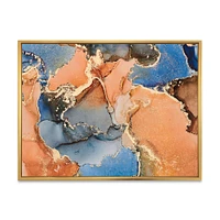 Blue and Orange Luxury Abstract Fluid Art I Canvas Wall Print