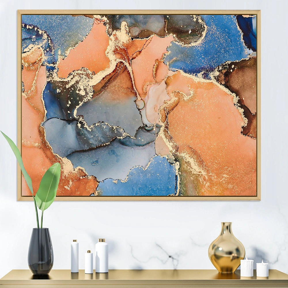 Blue and Orange Luxury Abstract Fluid Art I Canvas Wall Print