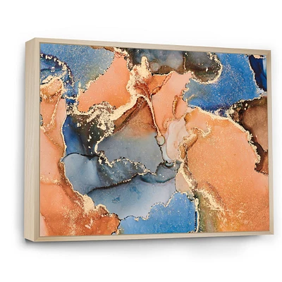 Blue and Orange Luxury Abstract Fluid Art I Canvas Wall Print