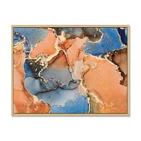 Blue and Orange Luxury Abstract Fluid Art I Canvas Wall Print