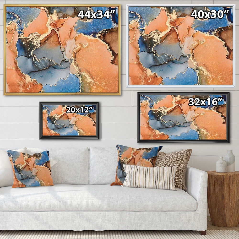 Blue and Orange Luxury Abstract Fluid Art I Canvas Wall Print