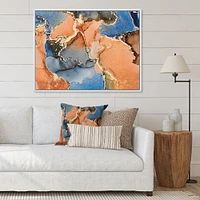 Blue and Orange Luxury Abstract Fluid Art I Canvas Wall Print