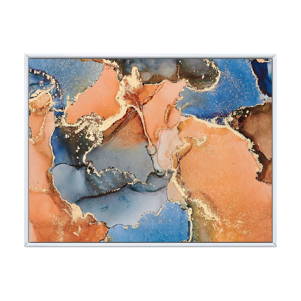 Blue and Orange Luxury Abstract Fluid Art I Canvas Wall Print