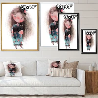 Cute Little Girl with Hat and Black Cat  Canvas Wall Art Print