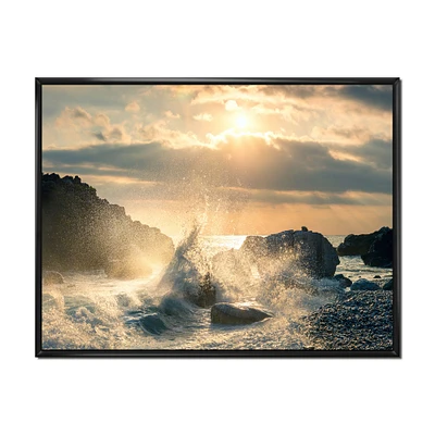 Big Wave Hit the Rock at Beach Canvas Wall Art Print