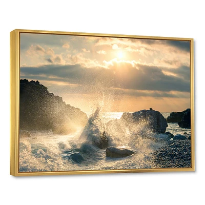 Big Wave Hit the Rock at Beach Canvas Wall Art Print