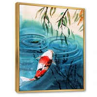 Illustration of Red Japanese Koi Carp Blue Lake  Canvas Wall Art Print