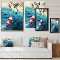 Illustration of Red Japanese Koi Carp Blue Lake  Canvas Wall Art Print