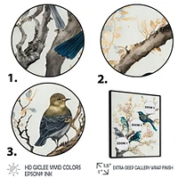 Multicolor Birds On Plum Blossoms Tree IX Wall Art