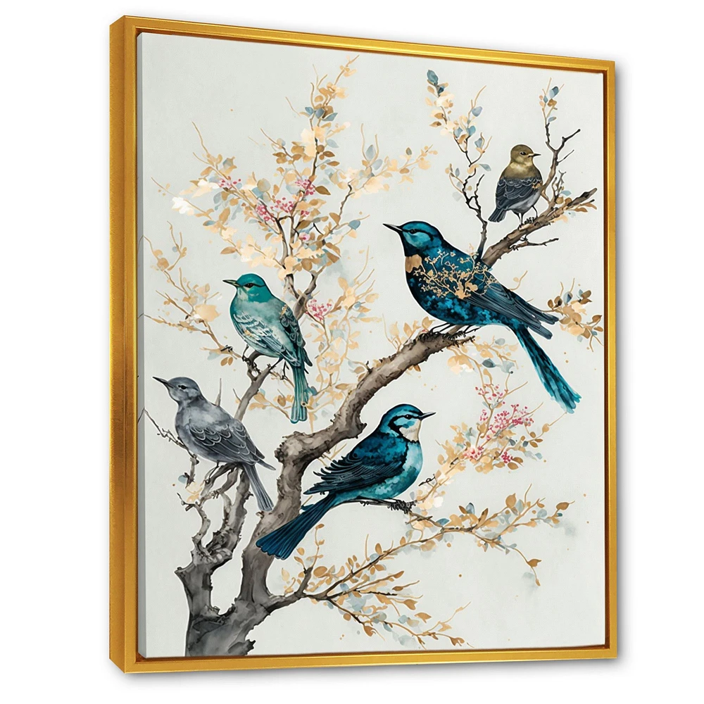 Multicolor Birds On Plum Blossoms Tree IX Wall Art