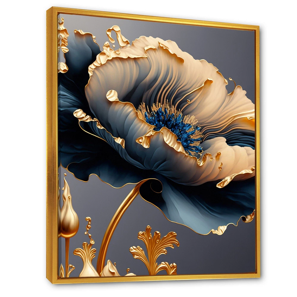 Deep Blue And Gold Single Flower VI Wall Art