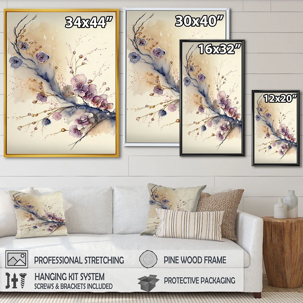 Pink And Plum Cherry Blossom Branch IV Wall Art