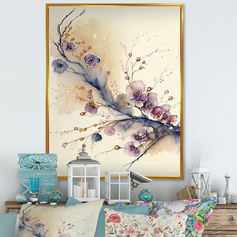 Pink And Plum Cherry Blossom Branch IV Wall Art