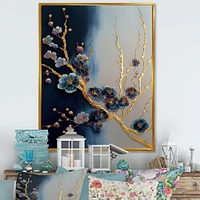 Blue and Gold Cherry Blossom Branch Wall Art