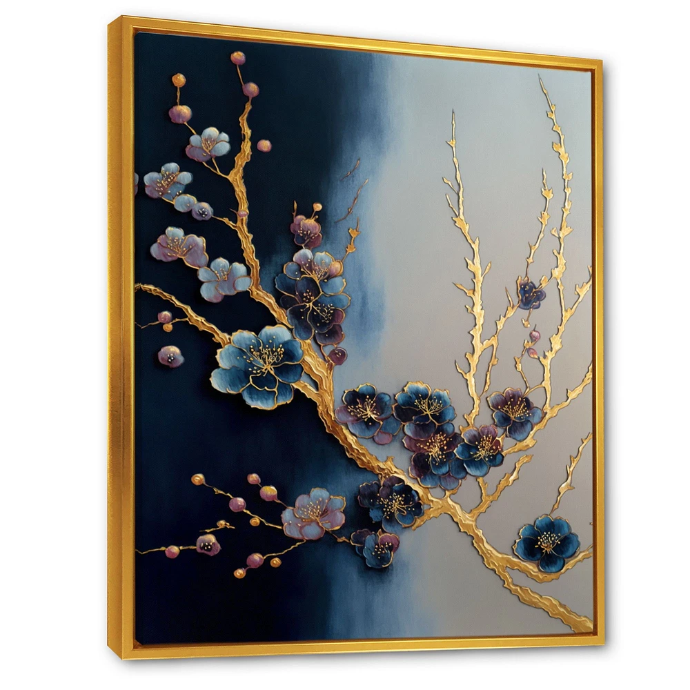 Blue and Gold Cherry Blossom Branch Wall Art