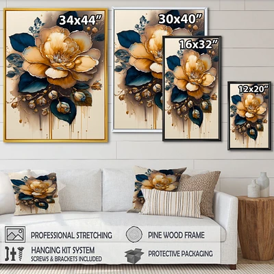 Yellow And Dark Blue Camellia Flower I Wall Art