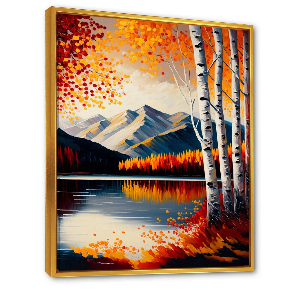 Red And Orange Birch Trees By The Lake V Wall Art