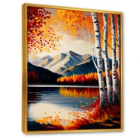 Red And Orange Birch Trees By The Lake V Wall Art