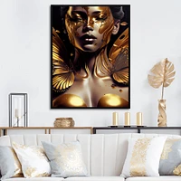 Woman With Black And Gold Butterflies I Wall Art