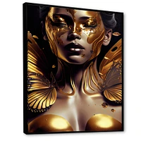 Woman With Black And Gold Butterflies I Wall Art