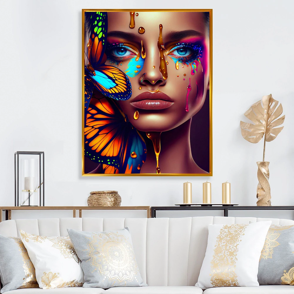 Woman With Colorful Butterfly I Wall Art