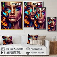 Woman With Colorful Butterfly I Wall Art