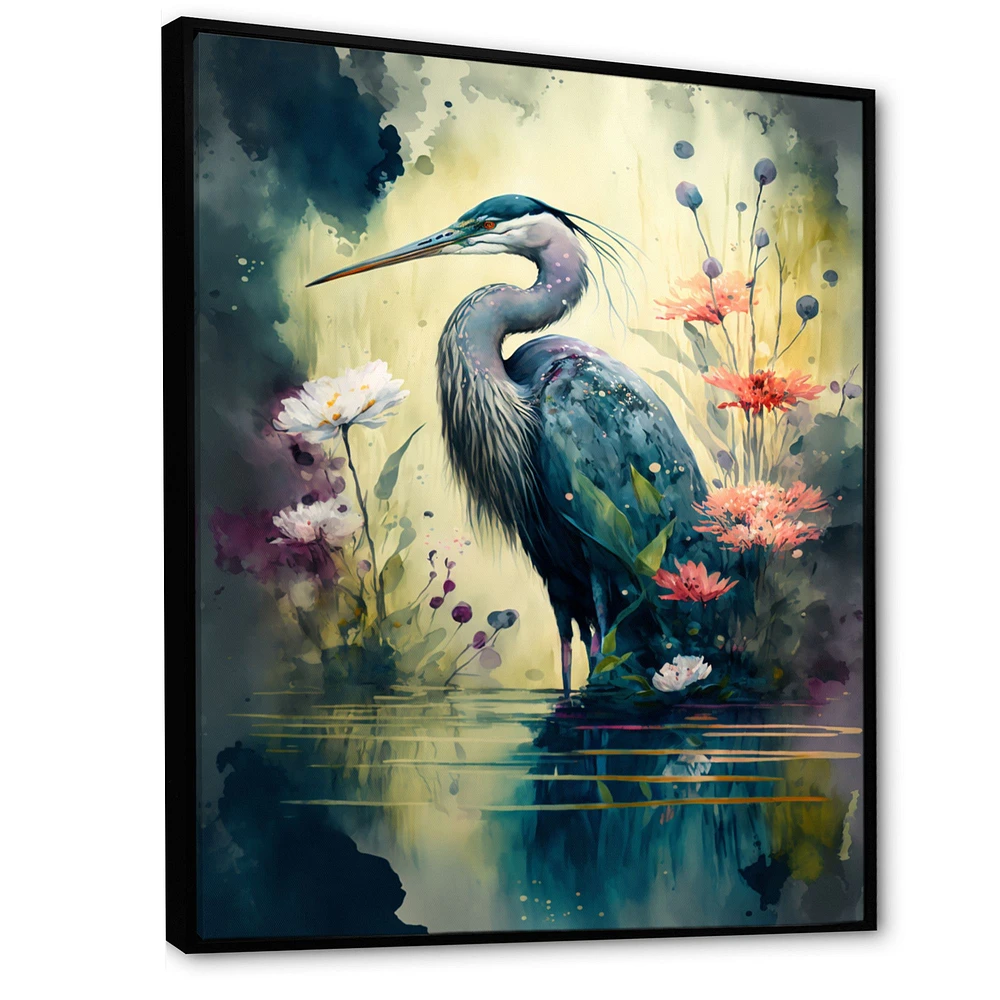 Cute Heron Floral Art I Wall