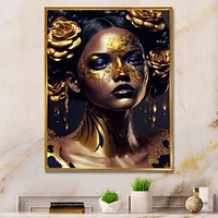 Gold Floral Woman V Wall Art