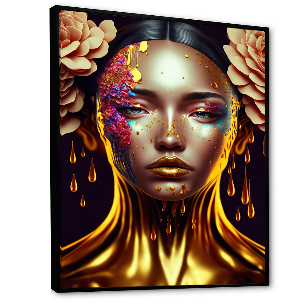 Gold Floral Woman Wall Art