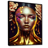 Gold Floral Woman Wall Art