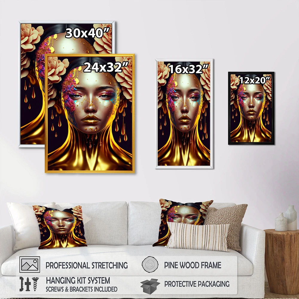 Gold Floral Woman Wall Art