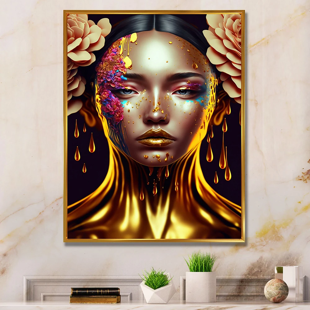 Gold Floral Woman Wall Art