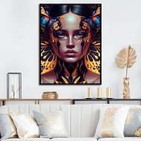 Woman With Colorful Butterfly V Wall Art