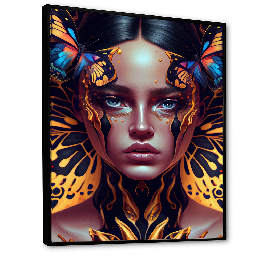 Woman With Colorful Butterfly V Wall Art