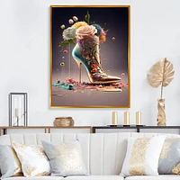 Gold Floral High Heel Shoes Wall Art