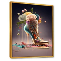 Gold Floral High Heel Shoes Wall Art