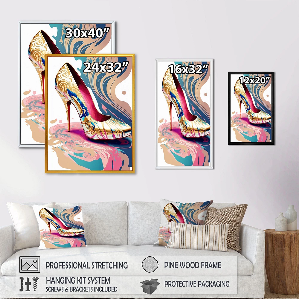 Pink And Blue Art Deco High Heel Shoes IV Wall