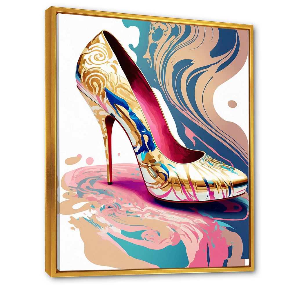 Pink And Blue Art Deco High Heel Shoes IV Wall