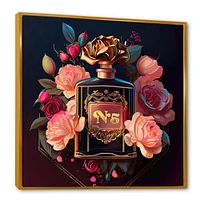 Chic Perfume Bottle With Pink Roses Wall Art